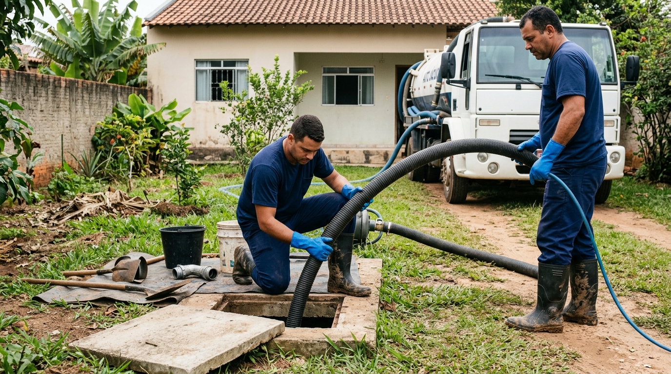 Limpeza de fossa com caminhão a vácuo em Bauru‑SP